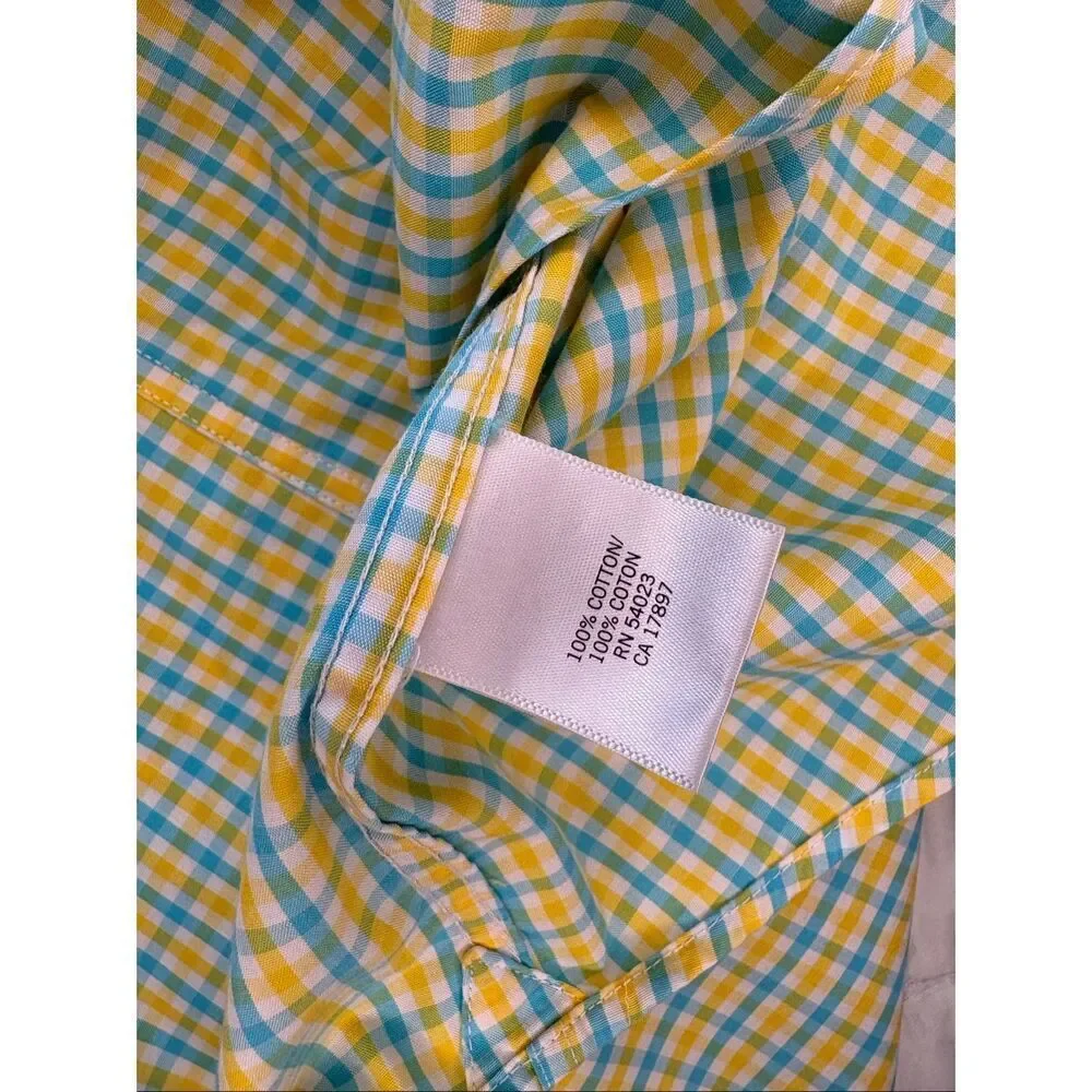 Banana Republic Non-Iron Classic Fit teal and yellow checked cotton button down